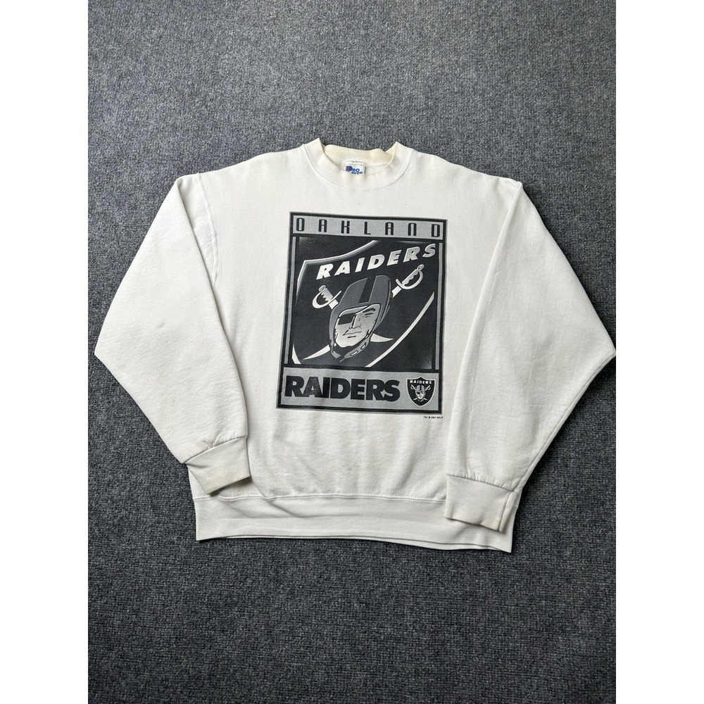 Mens Sweatshirt Oakland Raiders Graphic NFL White Crewneck 1997, Size XL